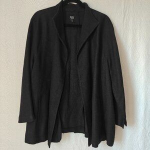 EILEEN FISHER Black Linen-Cotton Blend Open Front Blazer Size XL